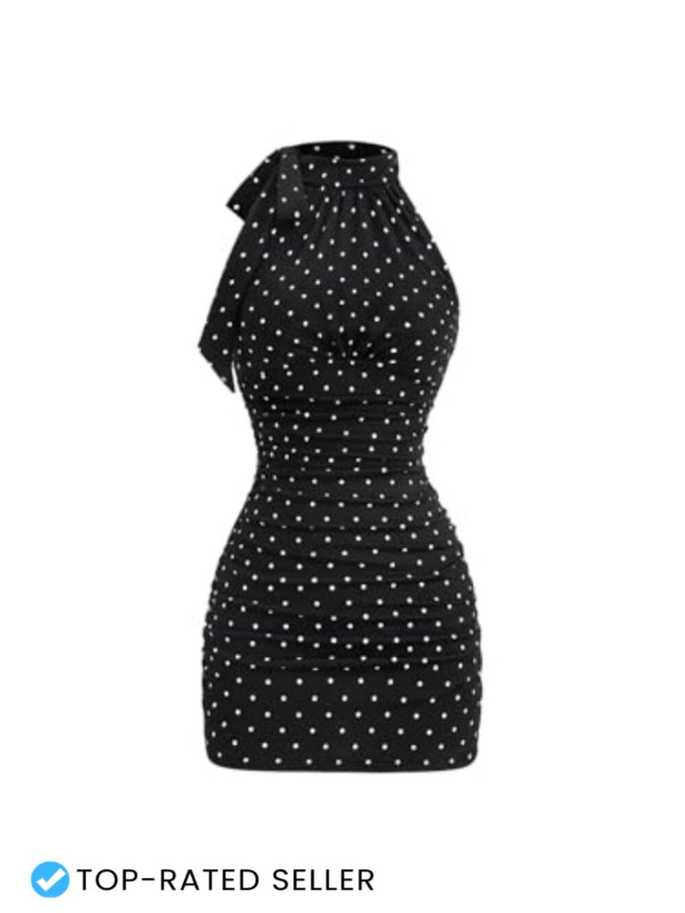 Halter Mini Dress Polka Dots Ruched Bodycon Party Club Night Out
